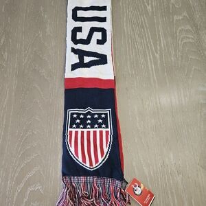 Team USA Olympic Scarf Red White Blue US Shield Fringe Fan NWT